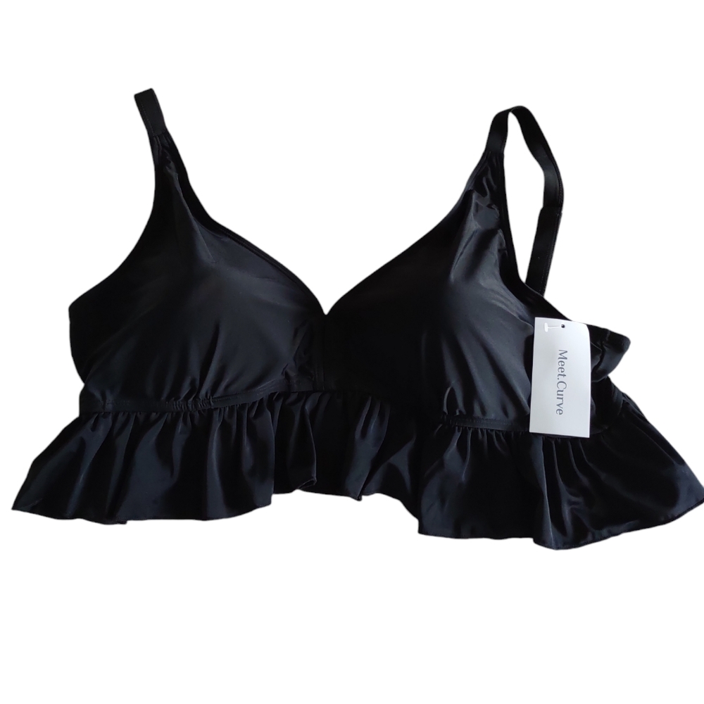 NWT Meet.Curve 4XL Black Ruffle Bikini Top